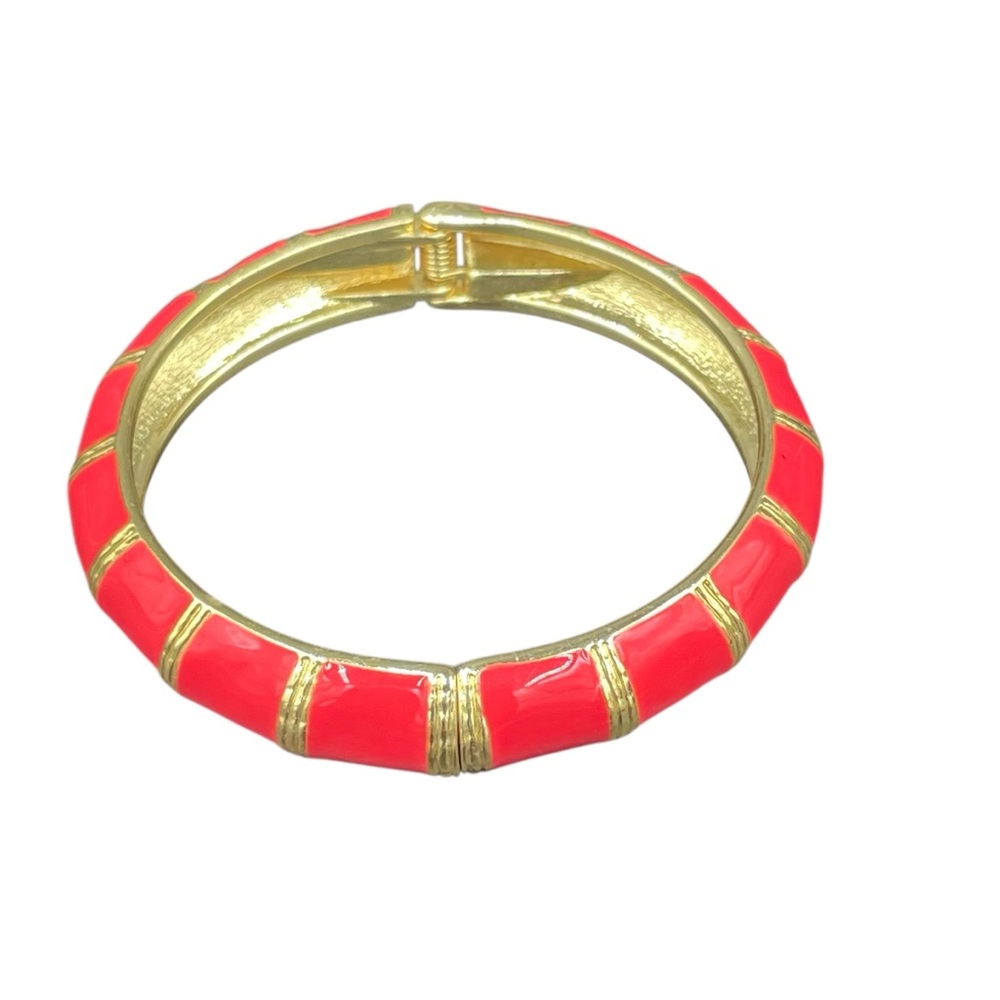 Elegant Gold Fire Red Enamel Hinged Bangle Bracelet